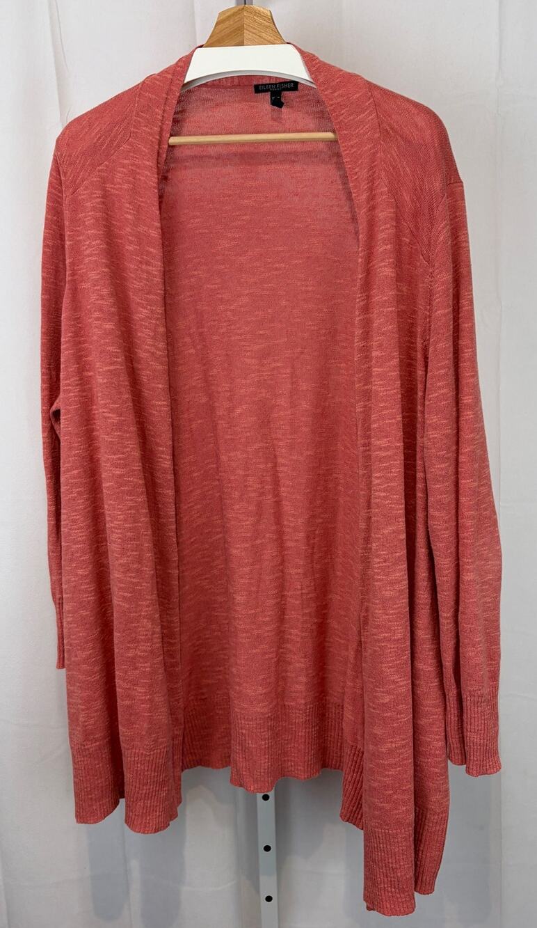 EILEEN FISHER Open Cardigan Sweater Organic Cotton Linen Coral Pink 2X Plus